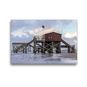 Premium Textil-Leinwand 45 x 30 cm Quer-Format Strandcafé Silbermöwe | Wandbild, HD-Bild auf Keilrahmen, Fertigbild auf hochwertigem Vlies, Leinwanddruck von Manuela Falke
