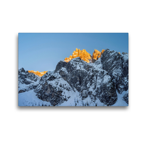 Premium Textil-Leinwand 45 x 30 cm Quer-Format Winter im Innerfeldtal der Sextener Dolomiten mit dem rot-glühenden Gipfel der Dreischusterspitze (3145 m) | Wandbild, HD-Bild auf Keilrahmen, Fertigbild auf hochwertigem Vlies, Leinwanddruck von Martin Zwick