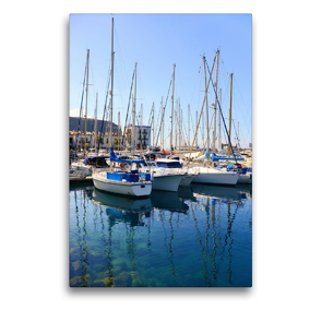 Premium Textil-Leinwand 50 x 75 cm Hoch-Format Boote im Hafen von Puerto de Mogan auf Gran Canaria. | Wandbild, HD-Bild auf Keilrahmen, Fertigbild auf hochwertigem Vlies, Leinwanddruck von Anja Frost