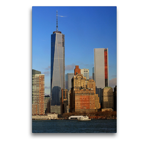 Premium Textil-Leinwand 50 x 75 cm Hoch-Format Manhattan Skyline von New York City | Wandbild, HD-Bild auf Keilrahmen, Fertigbild auf hochwertigem Vlies, Leinwanddruck von Jana Thiem-Eberitsch