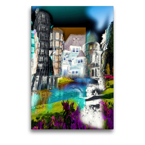 Premium Textil-Leinwand 50 x 75 cm Hoch-Format Patchwork-Häuser von Amsterdam | Wandbild, HD-Bild auf Keilrahmen, Fertigbild auf hochwertigem Vlies, Leinwanddruck von Andrea E. Sroka