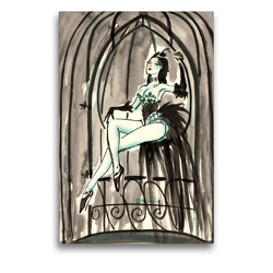 Premium Textil-Leinwand 50 x 75 cm Hoch-Format Singvogelkäfig – Zeichnung von Sara Horwath | Wandbild, HD-Bild auf Keilrahmen, Fertigbild auf hochwertigem Vlies, Leinwanddruck von Sara Horwath