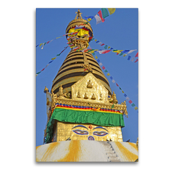 Premium Textil-Leinwand 60 x 90 cm Hoch-Format Der obere Teil des berühmten Stupa von Swayambhunath im Westen von Kathmandu | Wandbild, HD-Bild auf Keilrahmen, Fertigbild auf hochwertigem Vlies, Leinwanddruck von Ulrich Senff
