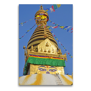 Premium Textil-Leinwand 60 x 90 cm Hoch-Format Der obere Teil des berühmten Stupa von Swayambhunath im Westen von Kathmandu | Wandbild, HD-Bild auf Keilrahmen, Fertigbild auf hochwertigem Vlies, Leinwanddruck von Ulrich Senff