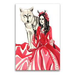 Premium Textil-Leinwand 60 x 90 cm Hoch-Format der rote Wolf – Zeichung von Sara Horwath | Wandbild, HD-Bild auf Keilrahmen, Fertigbild auf hochwertigem Vlies, Leinwanddruck von Sara Horwath
