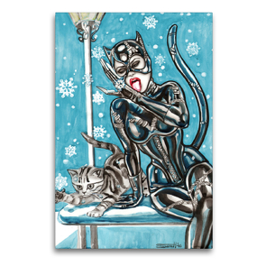 Premium Textil-Leinwand 60 x 90 cm Hoch-Format Katzen im Schnee. Catwoman in snow. The most wanted girls! | Wandbild, HD-Bild auf Keilrahmen, Fertigbild auf hochwertigem Vlies, Leinwanddruck von Sara Horwath Burlesqe up your wall
