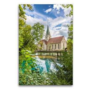 Premium Textil-Leinwand 60 x 90 cm Hoch-Format Kloster Blaubeuren mit Blautopf | Wandbild, HD-Bild auf Keilrahmen, Fertigbild auf hochwertigem Vlies, Leinwanddruck von Melanie Viola