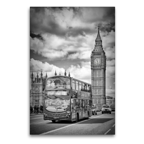 Premium Textil-Leinwand 60 x 90 cm Hoch-Format LONDON Westminster Bridge Straßenszene | Wandbild, HD-Bild auf Keilrahmen, Fertigbild auf hochwertigem Vlies, Leinwanddruck von Melanie Viola