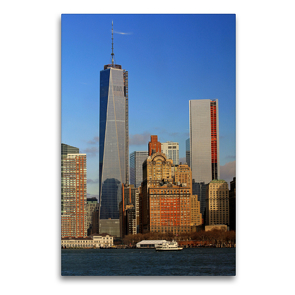 Premium Textil-Leinwand 60 x 90 cm Hoch-Format Manhattan Skyline von New York City | Wandbild, HD-Bild auf Keilrahmen, Fertigbild auf hochwertigem Vlies, Leinwanddruck von Jana Thiem-Eberitsch