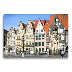 Premium Textil-Leinwand 75 x 50 cm Quer-Format Altstadt Bremen mit Roland | Wandbild, HD-Bild auf Keilrahmen, Fertigbild auf hochwertigem Vlies, Leinwanddruck von Lothar Reupert