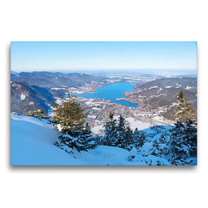 Premium Textil-Leinwand 75 x 50 cm Quer-Format Aussicht vom Wallberg Gipfel auf den Tegernsee | Wandbild, HD-Bild auf Keilrahmen, Fertigbild auf hochwertigem Vlies, Leinwanddruck von SusaZoom