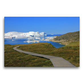 Premium Textil-Leinwand 75 x 50 cm Quer-Format Boardwalk zum Icefjord bei Sequinniarfik | Wandbild, HD-Bild auf Keilrahmen, Fertigbild auf hochwertigem Vlies, Leinwanddruck von gro