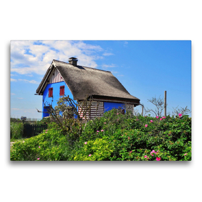 Premium Textil-Leinwand 75 x 50 cm Quer-Format Das blaue Haus am Graswarder | Wandbild, HD-Bild auf Keilrahmen, Fertigbild auf hochwertigem Vlies, Leinwanddruck von Renate Grobelny