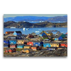 Premium Textil-Leinwand 75 x 50 cm Quer-Format Die bunten Häuser von Ilulissat | Wandbild, HD-Bild auf Keilrahmen, Fertigbild auf hochwertigem Vlies, Leinwanddruck von gro