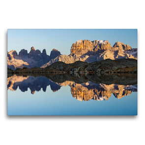 Premium Textil-Leinwand 75 x 50 cm Quer-Format Die Gipfel der Brenta Dolomiten spiegeln sich perfekt im Lago Nero. | Wandbild, HD-Bild auf Keilrahmen, Fertigbild auf hochwertigem Vlies, Leinwanddruck von Martin Zwick
