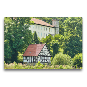 Premium Textil-Leinwand 75 x 50 cm Quer-Format Die Mühle am Mühlenteich unterhalb der Derneburg | Wandbild, HD-Bild auf Keilrahmen, Fertigbild auf hochwertigem Vlies, Leinwanddruck von Barbara Hilmer-Schröer u. Ralf Schröer