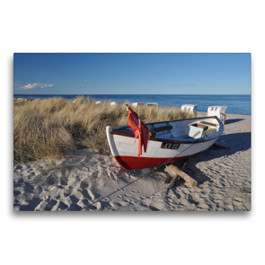 Premium Textil-Leinwand 75 x 50 cm Quer-Format Fischerboot am Ostseestrand | Wandbild, HD-Bild auf Keilrahmen, Fertigbild auf hochwertigem Vlies, Leinwanddruck von N N