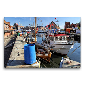 Premium Textil-Leinwand 75 x 50 cm Quer-Format Fischerboote an der Wismarer Fischerpier | Wandbild, HD-Bild auf Keilrahmen, Fertigbild auf hochwertigem Vlies, Leinwanddruck von Holger Felix