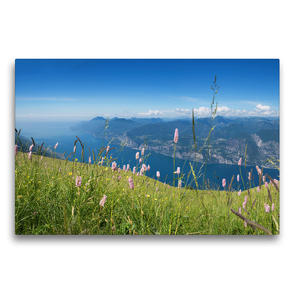 Premium Textil-Leinwand 75 x 50 cm Quer-Format Gardasee Blick Monte Baldo | Wandbild, HD-Bild auf Keilrahmen, Fertigbild auf hochwertigem Vlies, Leinwanddruck von SusaZoom
