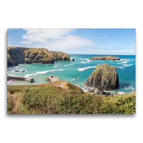 Premium Textil-Leinwand 75 x 50 cm Quer-Format Hafen in Mullion Cove Cornwall | Wandbild, HD-Bild auf Keilrahmen, Fertigbild auf hochwertigem Vlies, Leinwanddruck von pixs:sell