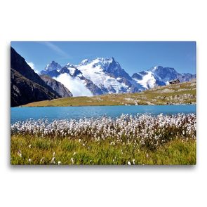 Premium Textil-Leinwand 75 x 50 cm Quer-Format Lac du Goléon und die Gletscher der La Meije | Wandbild, HD-Bild auf Keilrahmen, Fertigbild auf hochwertigem Vlies, Leinwanddruck von Jürgen Feuerer