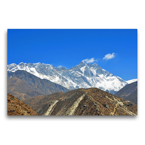 Premium Textil-Leinwand 75 x 50 cm Quer-Format Lhotse (8516 m) und Everest (8848 m) von links bei Orsho (4150 m) | Wandbild, HD-Bild auf Keilrahmen, Fertigbild auf hochwertigem Vlies, Leinwanddruck von Ulrich Senff