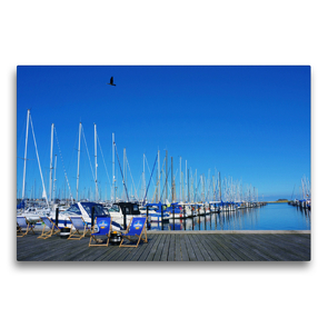 Premium Textil-Leinwand 75 x 50 cm Quer-Format Marina Heiligenhafen mit Blick auf Graswarder | Wandbild, HD-Bild auf Keilrahmen, Fertigbild auf hochwertigem Vlies, Leinwanddruck von Renate Grobelny