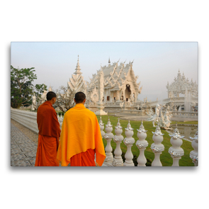Premium Textil-Leinwand 75 x 50 cm Quer-Format Monks at Wat Rong Khun, White Temple, Chiang Rai | Wandbild, HD-Bild auf Keilrahmen, Fertigbild auf hochwertigem Vlies, Leinwanddruck von Christian Heeb