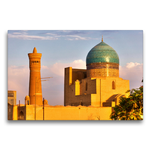 Premium Textil-Leinwand 75 x 50 cm Quer-Format Moschee und Minarett Kalon in Buchara | Wandbild, HD-Bild auf Keilrahmen, Fertigbild auf hochwertigem Vlies, Leinwanddruck von Brigitte Dürr