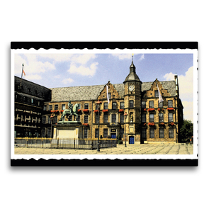 Premium Textil-Leinwand 75 x 50 cm Quer-Format Rathaus auf dem Burgplatz mit Jan-Wellem-Denkmal | Wandbild, HD-Bild auf Keilrahmen, Fertigbild auf hochwertigem Vlies, Leinwanddruck von Michael Jäger