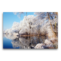 Premium Textil-Leinwand 75 x 50 cm Quer-Format Raureif an der Havel im Havelland | Wandbild, HD-Bild auf Keilrahmen, Fertigbild auf hochwertigem Vlies, Leinwanddruck von Anja Frost