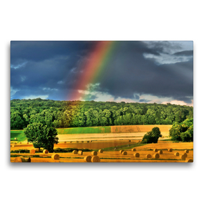 Premium Textil-Leinwand 75 x 50 cm Quer-Format Regenbogen über den Feldern bei Niestetal | Wandbild, HD-Bild auf Keilrahmen, Fertigbild auf hochwertigem Vlies, Leinwanddruck von Sabine Löwer