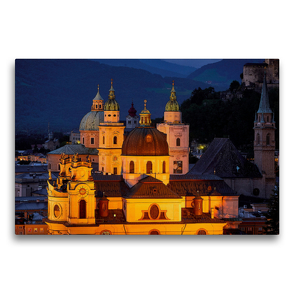 Premium Textil-Leinwand 75 x 50 cm Quer-Format Salzburg bei Nacht mit Kollegienkirche und Salzburger Dom | Wandbild, HD-Bild auf Keilrahmen, Fertigbild auf hochwertigem Vlies, Leinwanddruck von Andreas Riedmiller