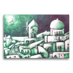 Premium Textil-Leinwand 75 x 50 cm Quer-Format Santorini in Griechenland – monochromes Gemälde | Wandbild, HD-Bild auf Keilrahmen, Fertigbild auf hochwertigem Vlies, Leinwanddruck von Michaela Schimmack