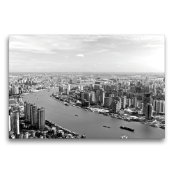 Premium Textil-Leinwand 75 x 50 cm Quer-Format Shanghai Skyline mit Huangpu River | Wandbild, HD-Bild auf Keilrahmen, Fertigbild auf hochwertigem Vlies, Leinwanddruck von Ralf Wittstock