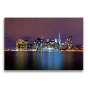 Premium Textil-Leinwand 75 x 50 cm Quer-Format Skyline New York City bei Nacht | Wandbild, HD-Bild auf Keilrahmen, Fertigbild auf hochwertigem Vlies, Leinwanddruck von Franz Tangermann