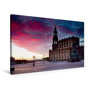 Premium Textil-Leinwand 75 x 50 cm Quer-Format Sonnenaufgang über der Dresdner Altstadt | Wandbild, HD-Bild auf Keilrahmen, Fertigbild auf hochwertigem Vlies, Leinwanddruck von Dirk Meutzner von Meutzner,  Dirk