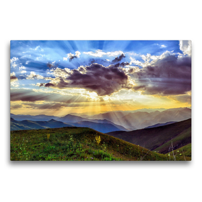 Premium Textil-Leinwand 75 x 50 cm Quer-Format Sonnenuntergang über den Bergen | Wandbild, HD-Bild auf Keilrahmen, Fertigbild auf hochwertigem Vlies, Leinwanddruck von Stefan Widerstein – SteWi.info