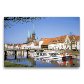 Premium Textil-Leinwand 75 x 50 cm Quer-Format Stadtansicht Lübeck an der Trave | Wandbild, HD-Bild auf Keilrahmen, Fertigbild auf hochwertigem Vlies, Leinwanddruck von Lothar Reupert