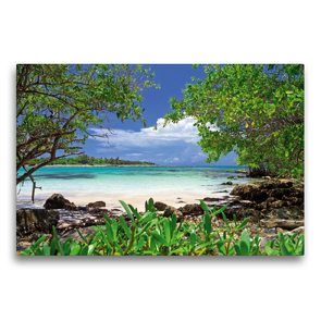 Premium Textil-Leinwand 75 x 50 cm Quer-Format Türkisfarbenes Meer und saftig grüne Mangroven an der Küste von Yucatan | Wandbild, HD-Bild auf Keilrahmen, Fertigbild auf hochwertigem Vlies, Leinwanddruck von CALVENDO