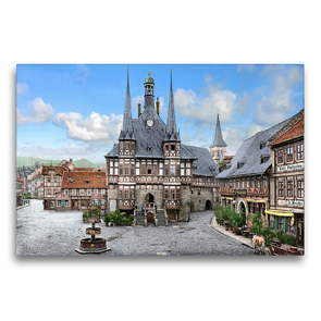 Premium Textil-Leinwand 75 x 50 cm Quer-Format Wernigerode – Rathaus um 1895 | Wandbild, HD-Bild auf Keilrahmen, Fertigbild auf hochwertigem Vlies, Leinwanddruck von André Tetsch