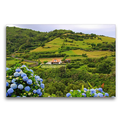 Premium Textil-Leinwand 75 x 50 cm Quer-Format Wohnhaus in Fazenda de Santa Cruz auf der Azoren-Insel Flores | Wandbild, HD-Bild auf Keilrahmen, Fertigbild auf hochwertigem Vlies, Leinwanddruck von Jana Thiem-Eberitsch