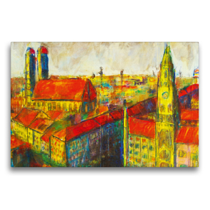 Premium Textil-Leinwand 75 x 50 cm Quer-Format „Wunderscheens Minga“ (Wunderschönes München), ein Münchengemälde | Wandbild, HD-Bild auf Keilrahmen, Fertigbild auf hochwertigem Vlies, Leinwanddruck von Michaela Schimmack