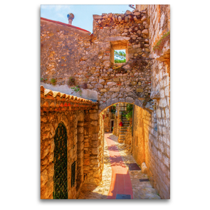 Premium Textil-Leinwand 80 x 120 cm Hoch-Format Altstadtgasse in Eze, Provence, Frankreich | Wandbild, HD-Bild auf Keilrahmen, Fertigbild auf hochwertigem Vlies, Leinwanddruck von Christian Müller