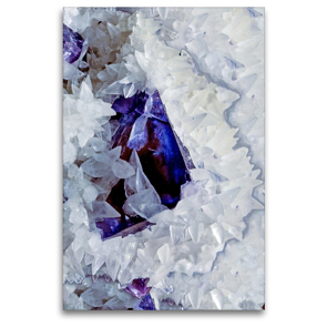 Premium Textil-Leinwand 80 x 120 cm Hoch-Format Blauer Fluorit mit Kalzitkristallen | Wandbild, HD-Bild auf Keilrahmen, Fertigbild auf hochwertigem Vlies, Leinwanddruck von Reinhard Sock