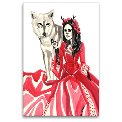 Premium Textil-Leinwand 80 x 120 cm Hoch-Format der rote Wolf – Zeichung von Sara Horwath | Wandbild, HD-Bild auf Keilrahmen, Fertigbild auf hochwertigem Vlies, Leinwanddruck von Sara Horwath