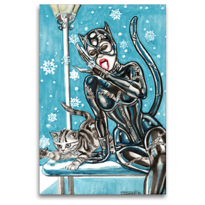 Premium Textil-Leinwand 80 x 120 cm Hoch-Format Katzen im Schnee. Catwoman in snow. The most wanted girls! | Wandbild, HD-Bild auf Keilrahmen, Fertigbild auf hochwertigem Vlies, Leinwanddruck von Sara Horwath Burlesqe up your wall