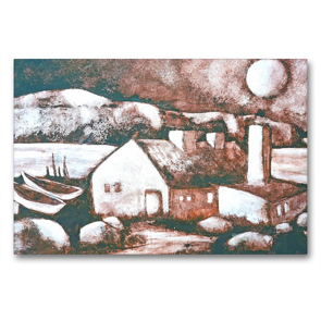 Premium Textil-Leinwand 90 x 60 cm Quer-Format Altes Haus in Irland – monochromes Gemälde | Wandbild, HD-Bild auf Keilrahmen, Fertigbild auf hochwertigem Vlies, Leinwanddruck von Michaela Schimmack