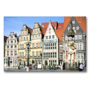 Premium Textil-Leinwand 90 x 60 cm Quer-Format Altstadt Bremen mit Roland | Wandbild, HD-Bild auf Keilrahmen, Fertigbild auf hochwertigem Vlies, Leinwanddruck von Lothar Reupert