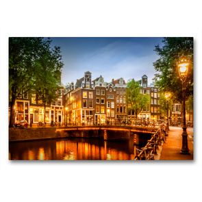 Premium Textil-Leinwand 90 x 60 cm Quer-Format AMSTERDAM Abendidylle an der Singel | Wandbild, HD-Bild auf Keilrahmen, Fertigbild auf hochwertigem Vlies, Leinwanddruck von Melanie Viola